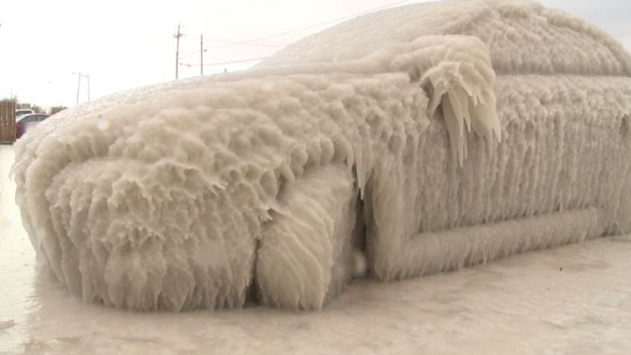 Frozen Car covered in ice