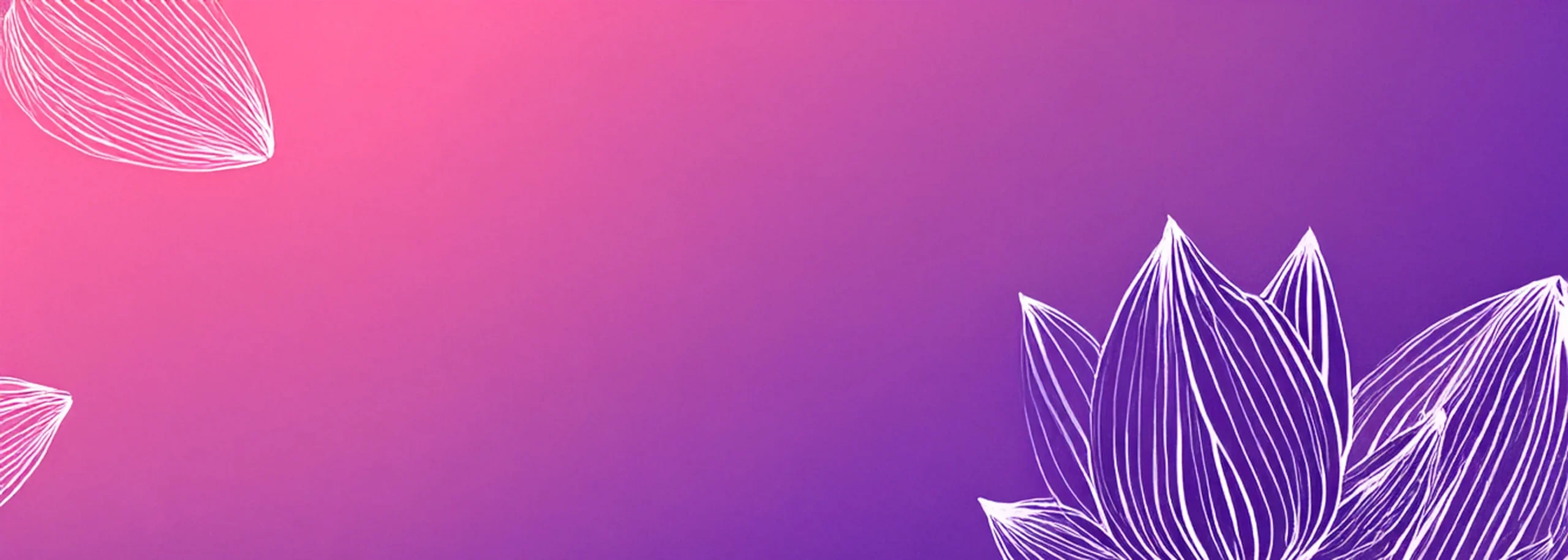 Gradient background transitioning from pink to purple, featuring delicate white line art of flower petals.