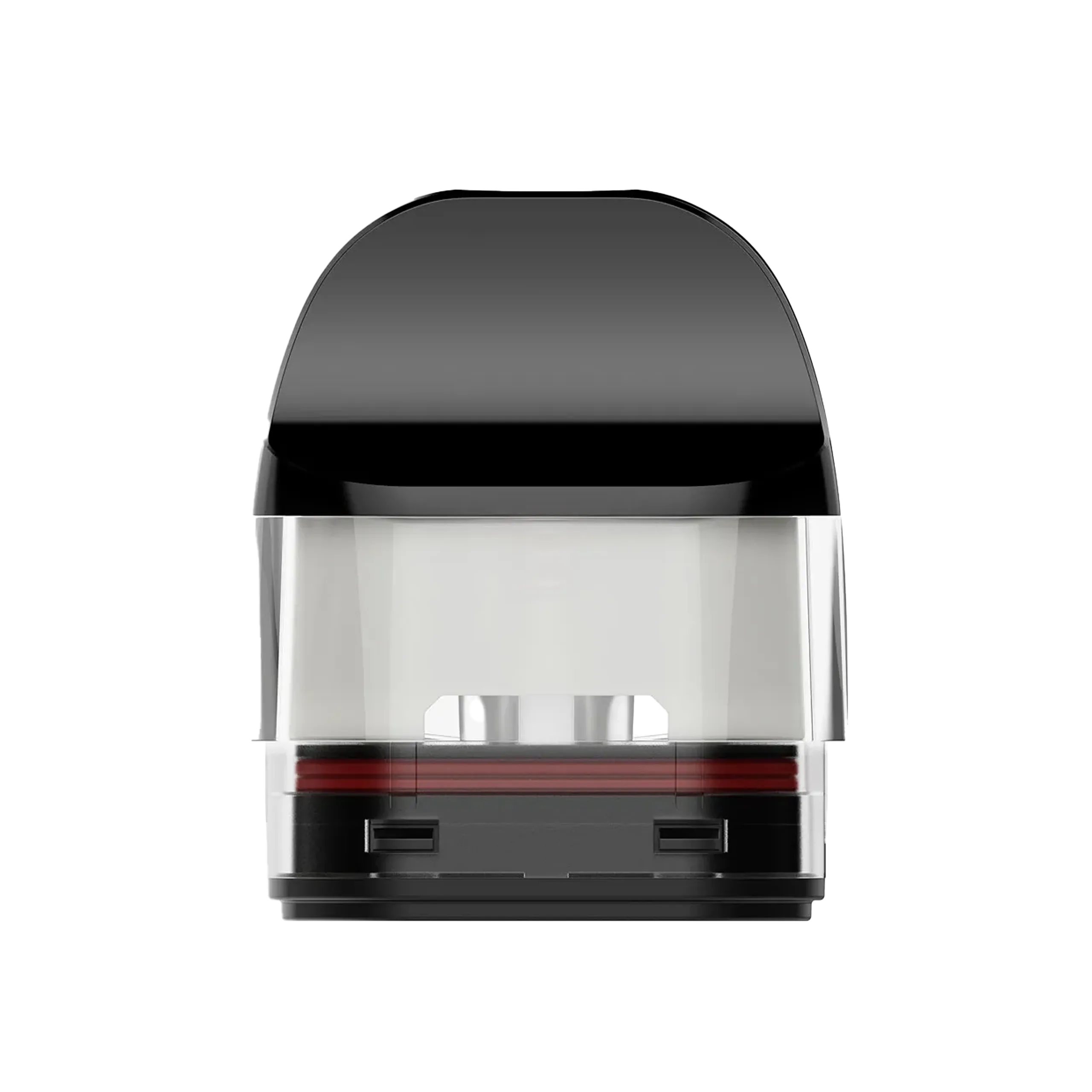 Close-up of a transparent vape pod with a black top and red accents, designed for the Smok Nord 6 device.